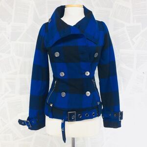 BB Dakota Black Blue Plaid Cowell Studded Jacket XS